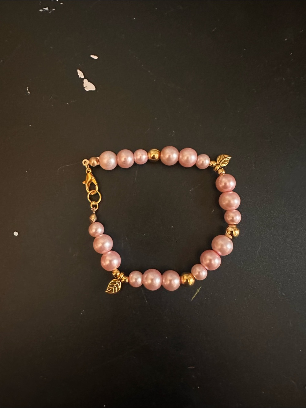Pink Pearl Beaded Bracelet with Gold Accents